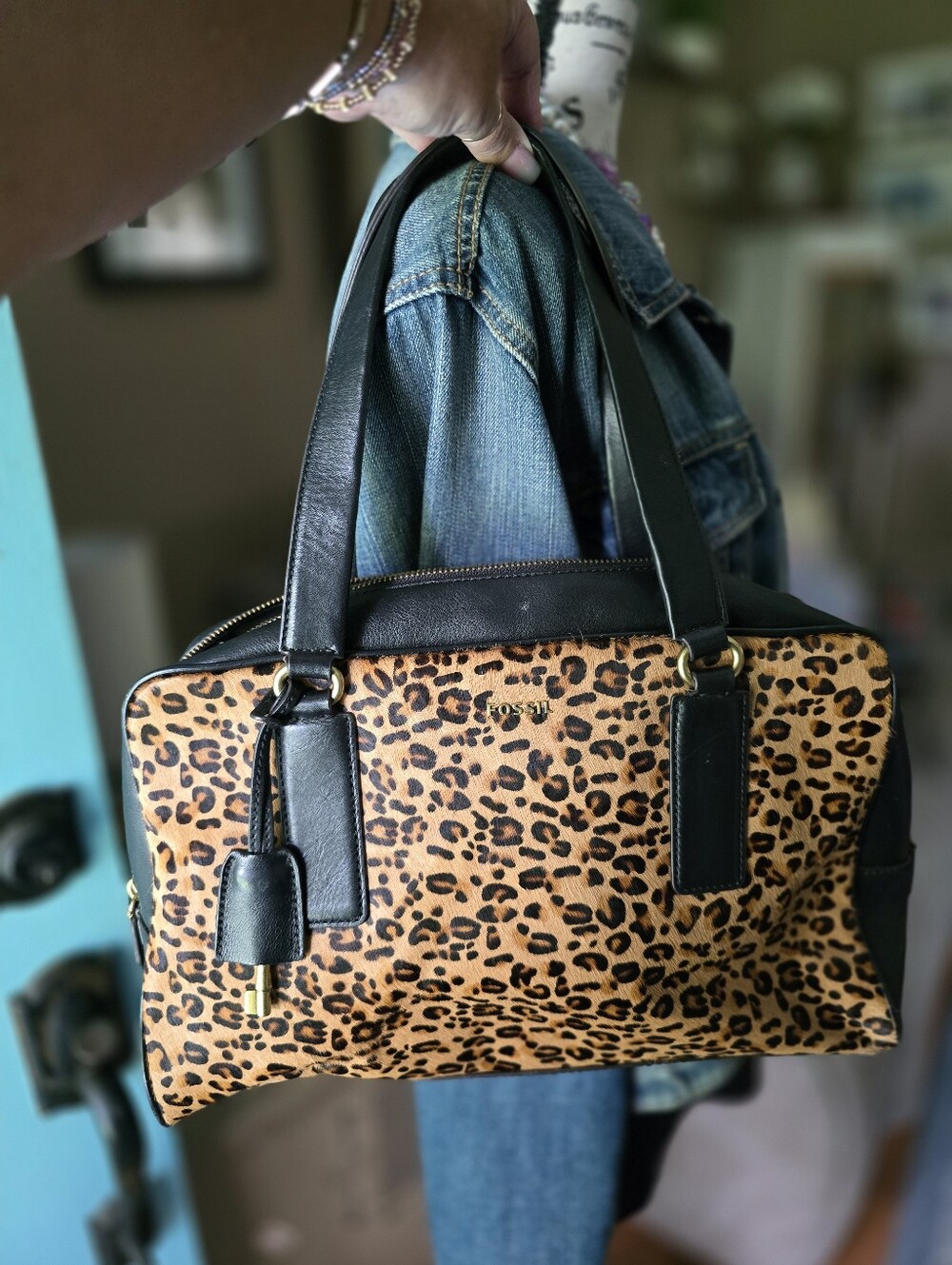 Fossil Satchel Cheetah Shoulder Bag